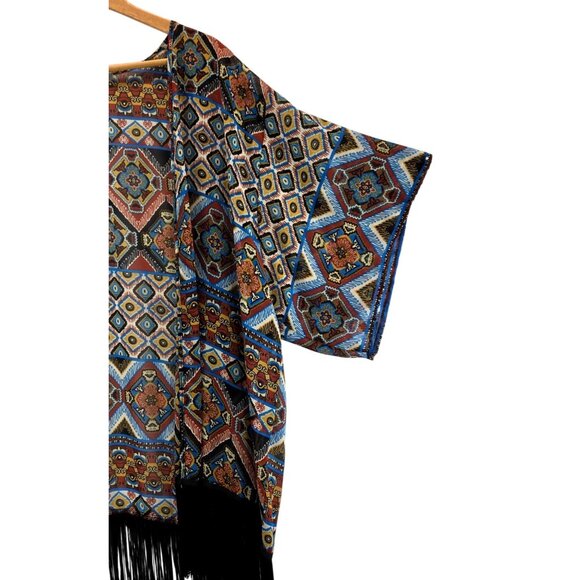 Kimono Boho Tribal Black Fringe Cardigan M by B_envied Wrap Gypsey Floral - Picture 5 of 13